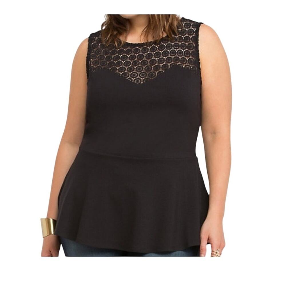 Torrid Whimsigoth Coquette Goth Crochet Insert Black Peplum Top 2X